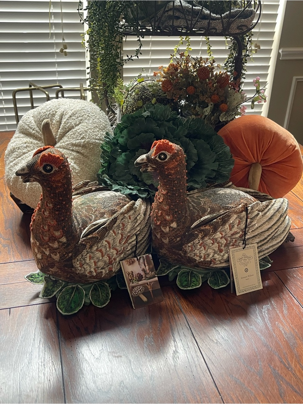 John Derian Company 2 SET Fall Beaded Grouse Bird grouse Pillow holiday fall